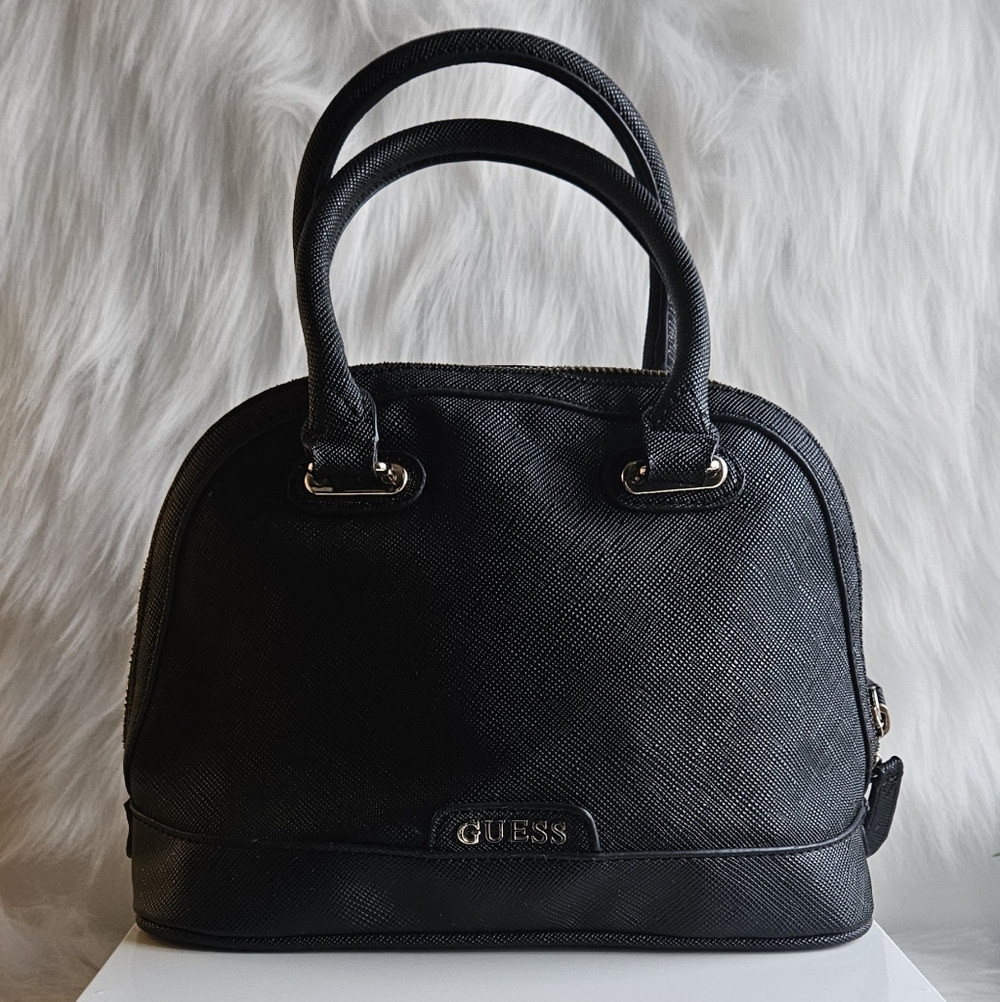 Guess Black Saffiano Dome Satchel / Crossbody Purse